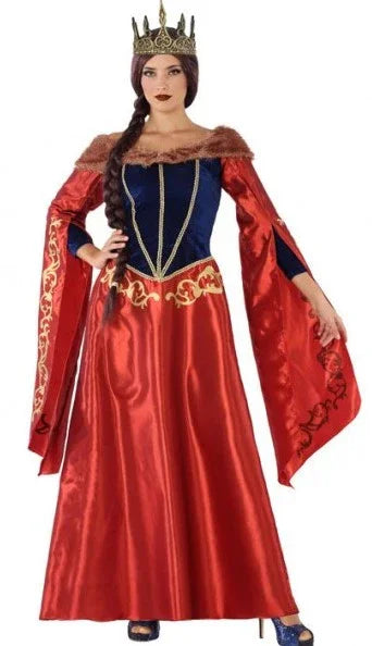 Disfraz de Reina Medieval Roja y Azul para Mujer Reyes y Reinas Medievales Atosa XS/S